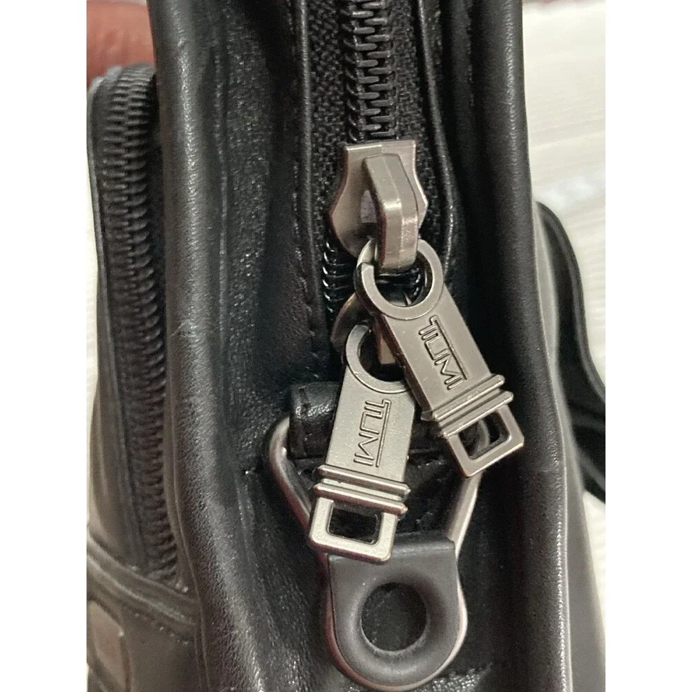 TUMI Black Leather Briefcase 15” Laptop Business Travel Work Bag - Picture 9 of 16